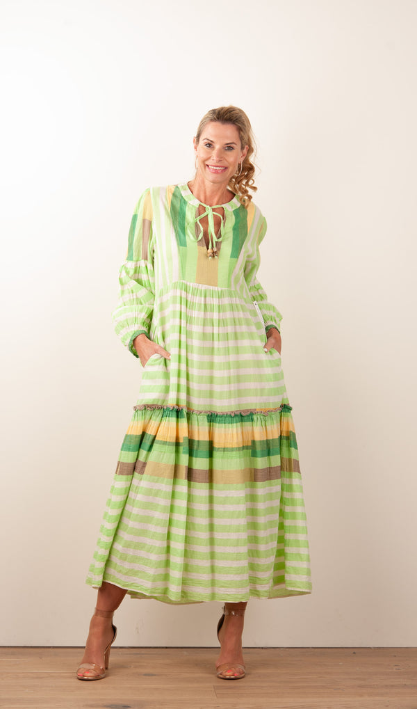 Kleid Creme | Grün | Multicolor