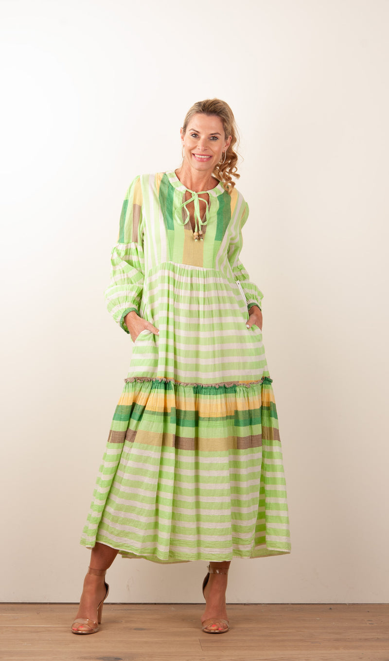 Kleid Creme | Grün | Multicolor