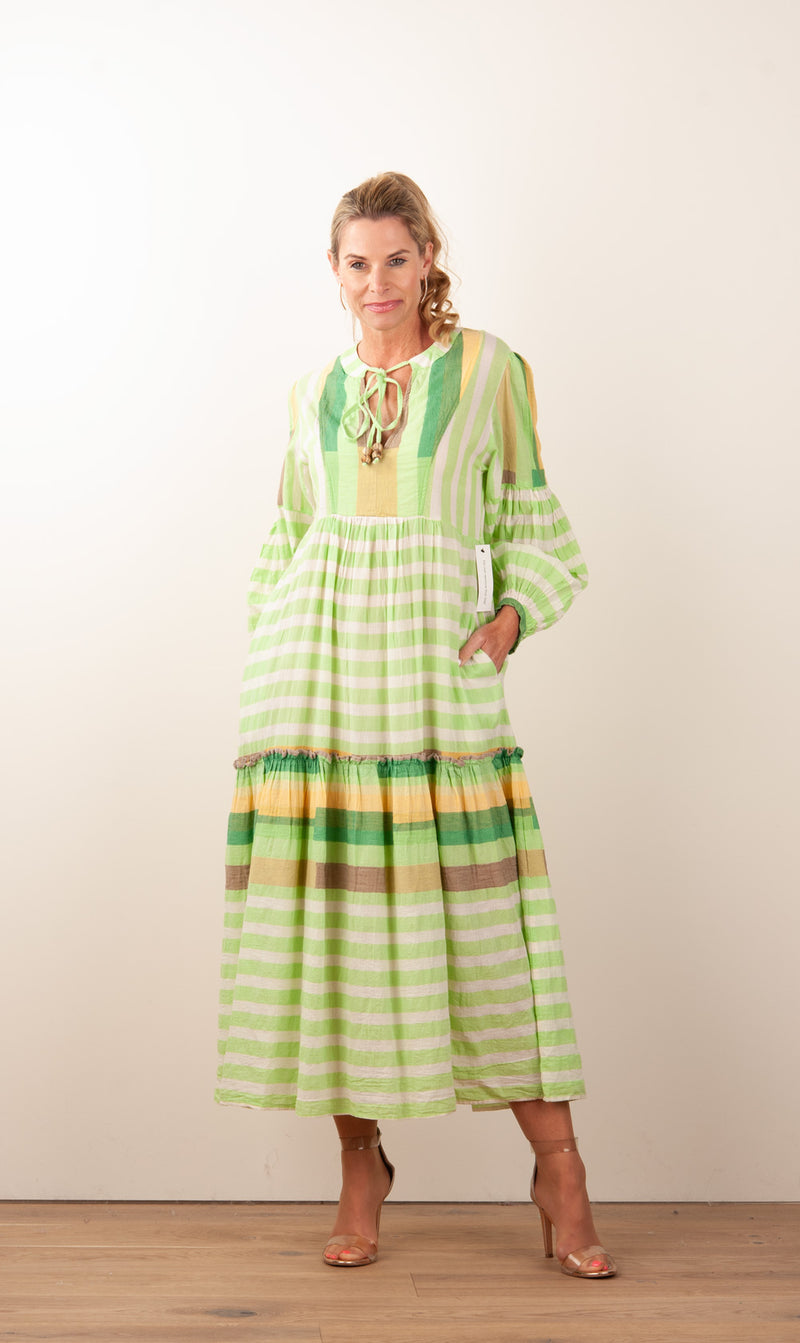 Kleid Creme | Grün | Multicolor