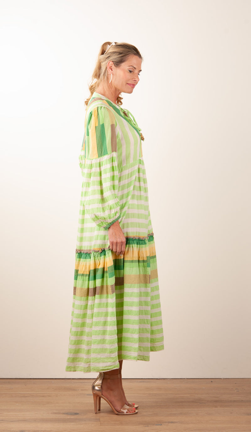 Kleid Creme | Grün | Multicolor