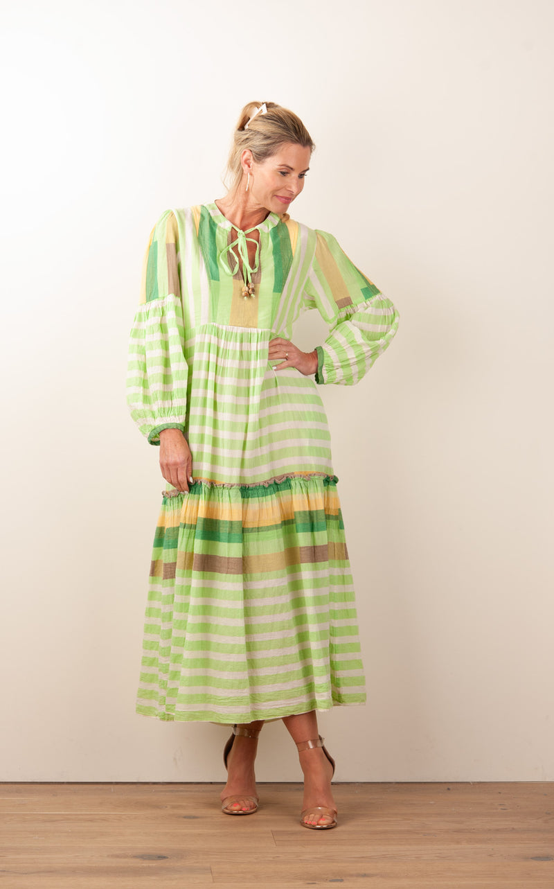 Kleid Creme | Grün | Multicolor