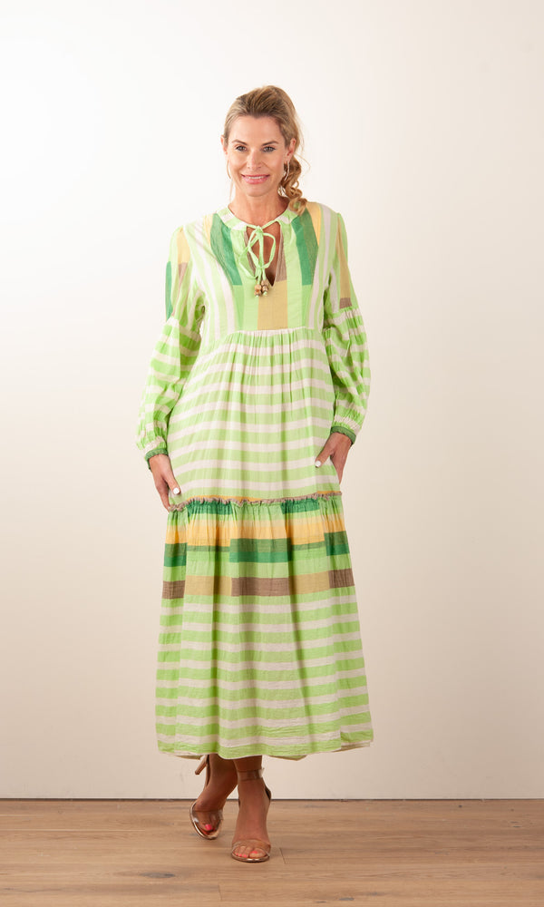 Kleid Creme | Grün | Multicolor