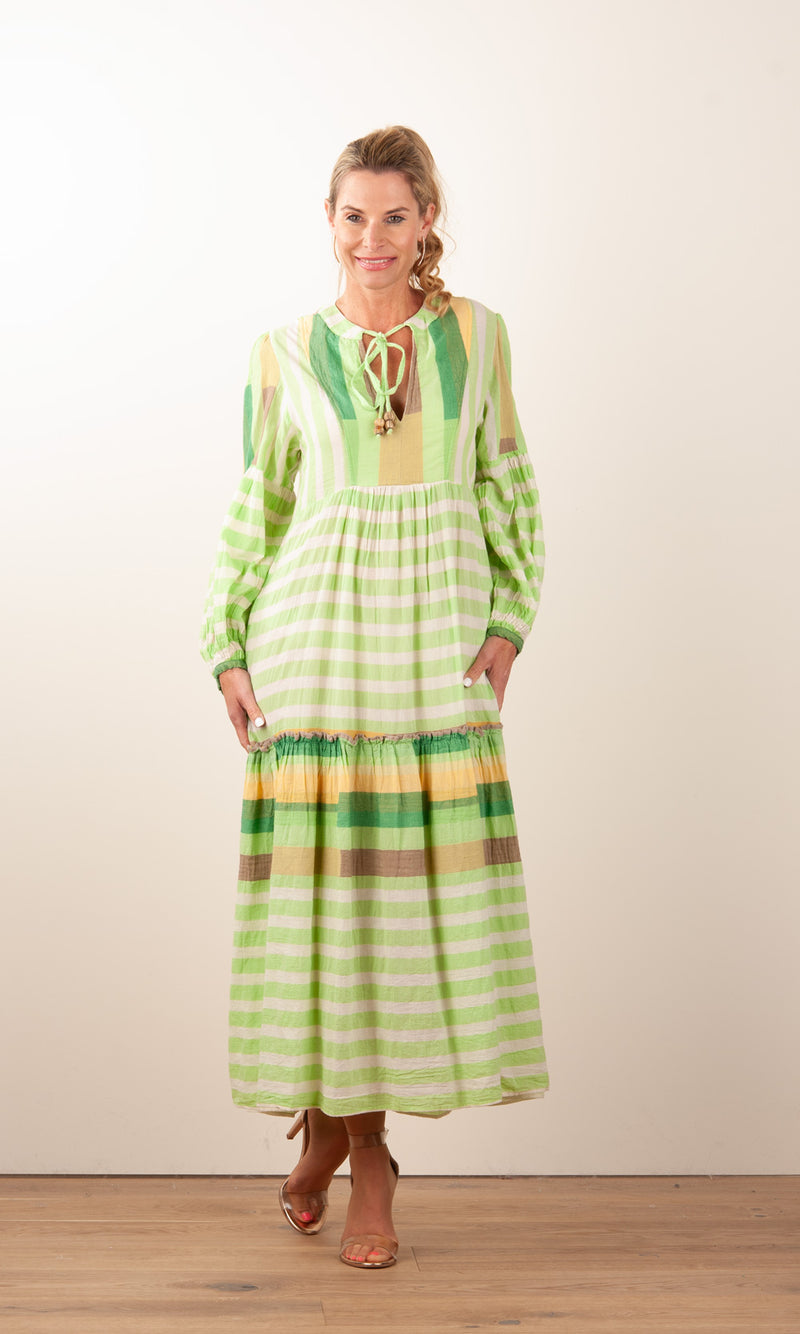 Kleid Creme | Grün | Multicolor