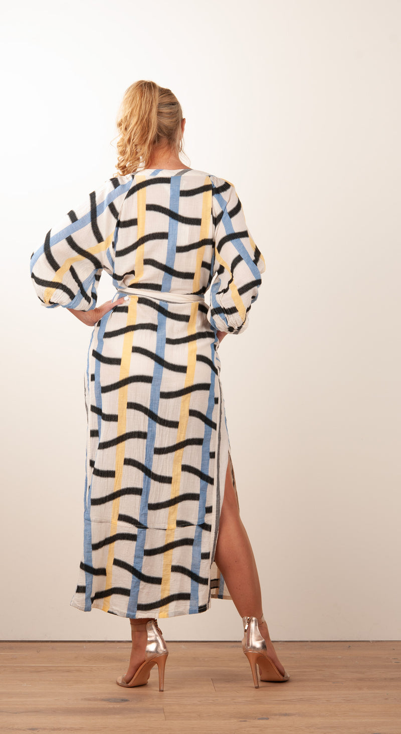 Kleid Creme | Schwarz | Gelb | Blau