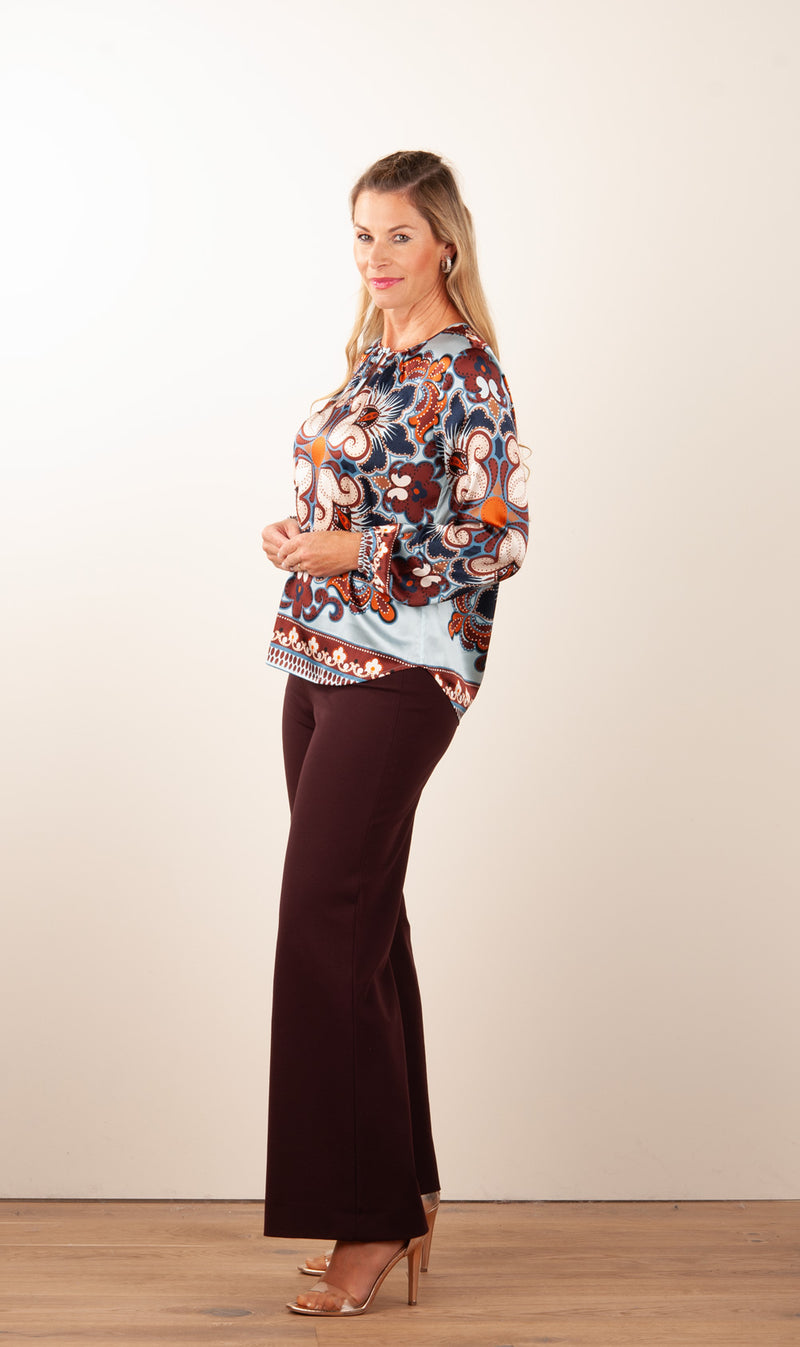 Seiden Bluse Blau | Braun | Multicolor