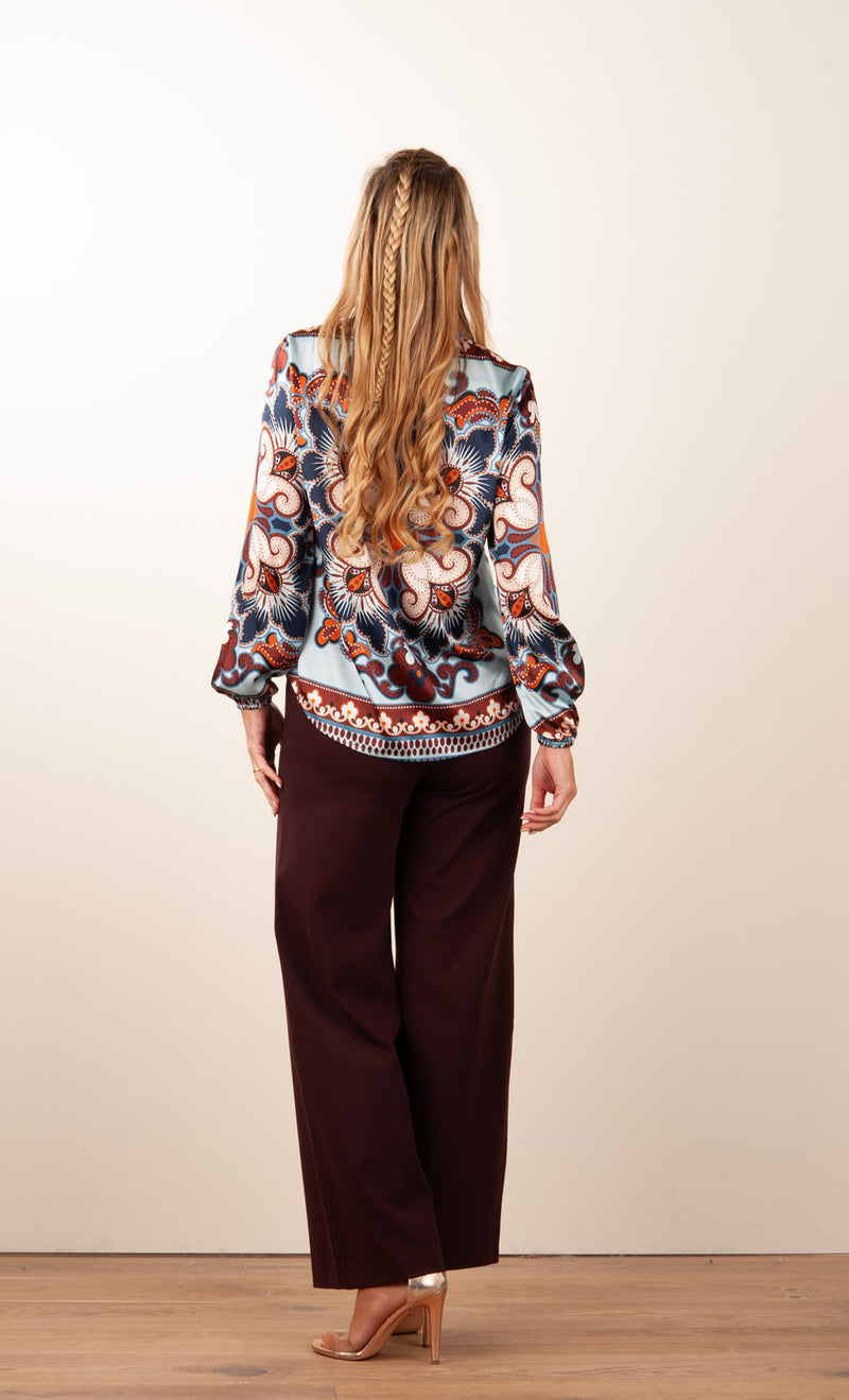 Seiden Bluse Blau | Braun | Multicolor