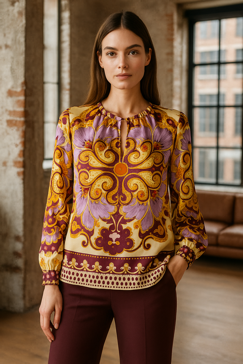 Seiden Bluse Gelb | Lila | Multicolor