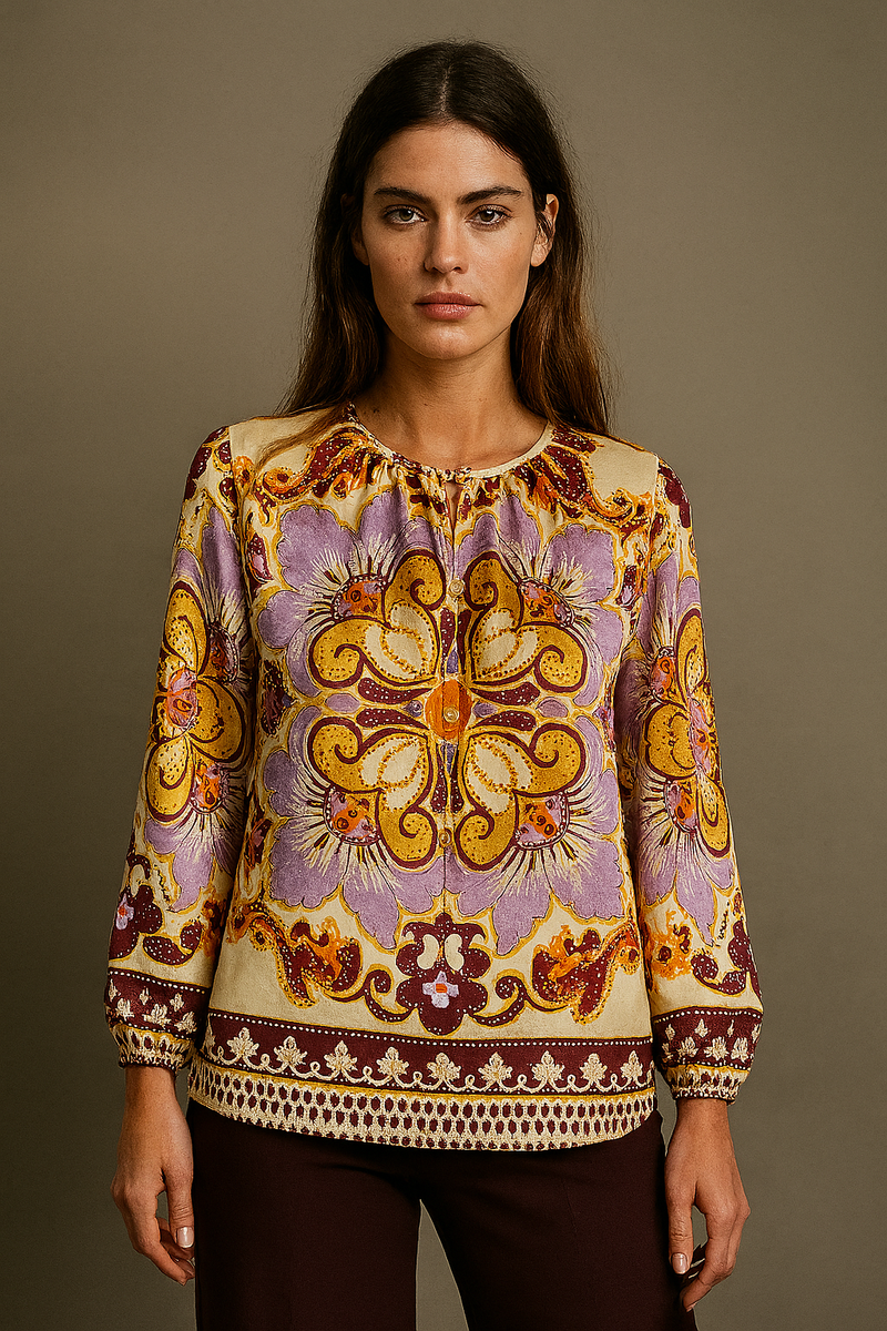 Seiden Bluse Gelb | Lila | Multicolor