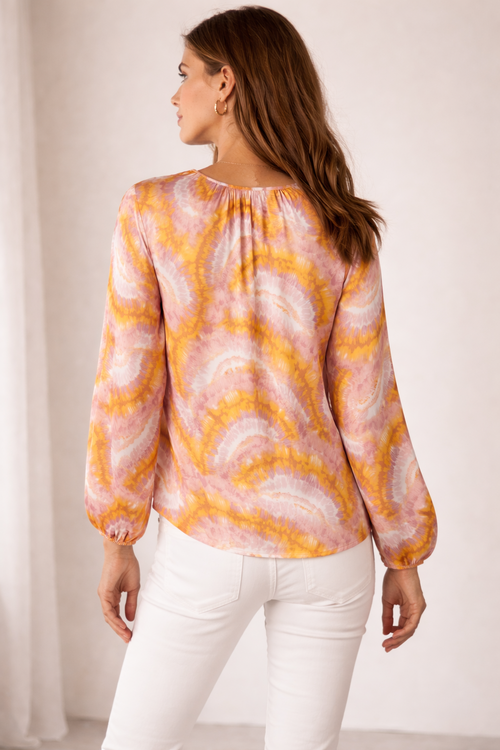 Seidenbluse Gelb | Rosa | Weiß