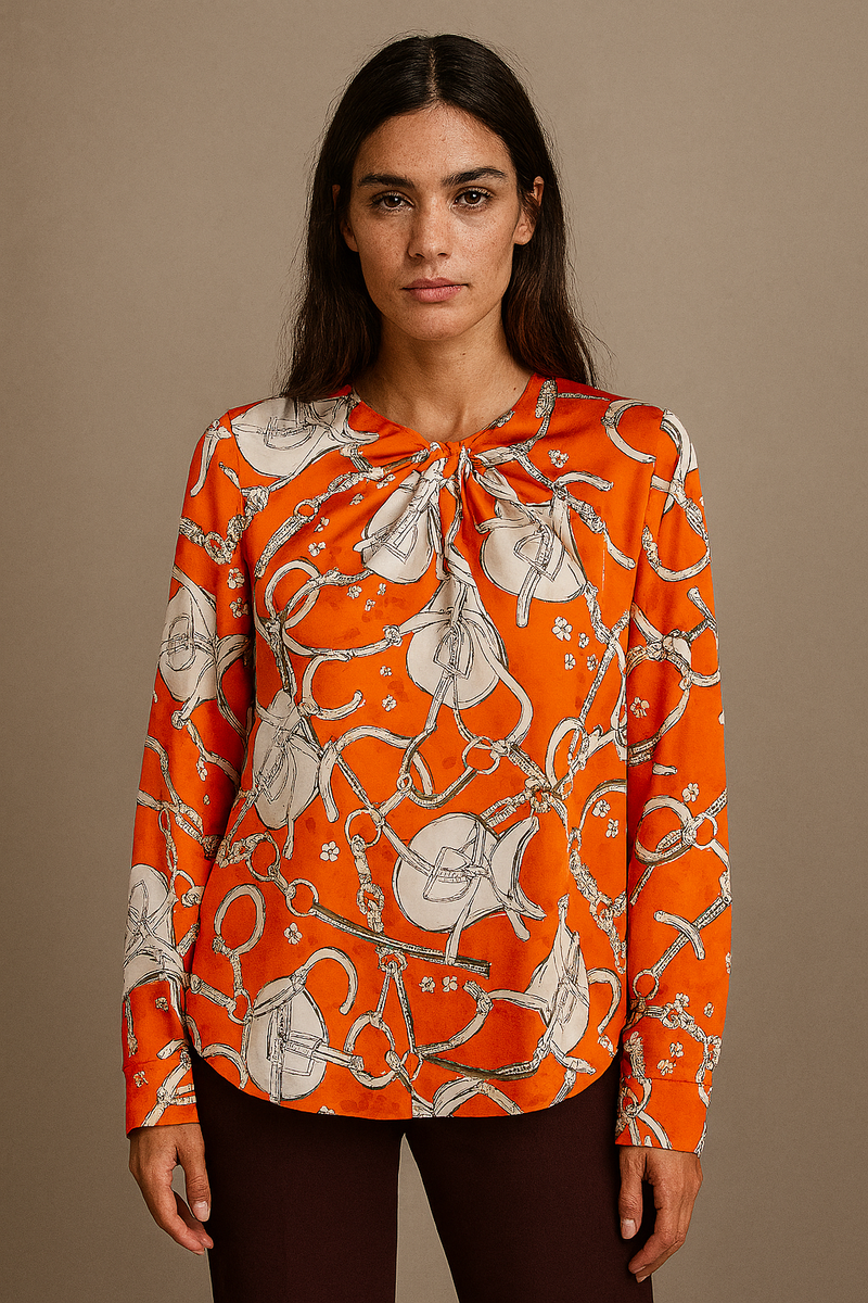 Seiden Bluse Orange | Creme
