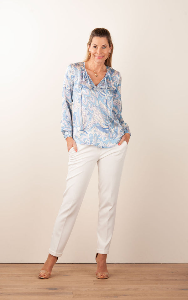 Bluse Blau | Weiß | Flieder