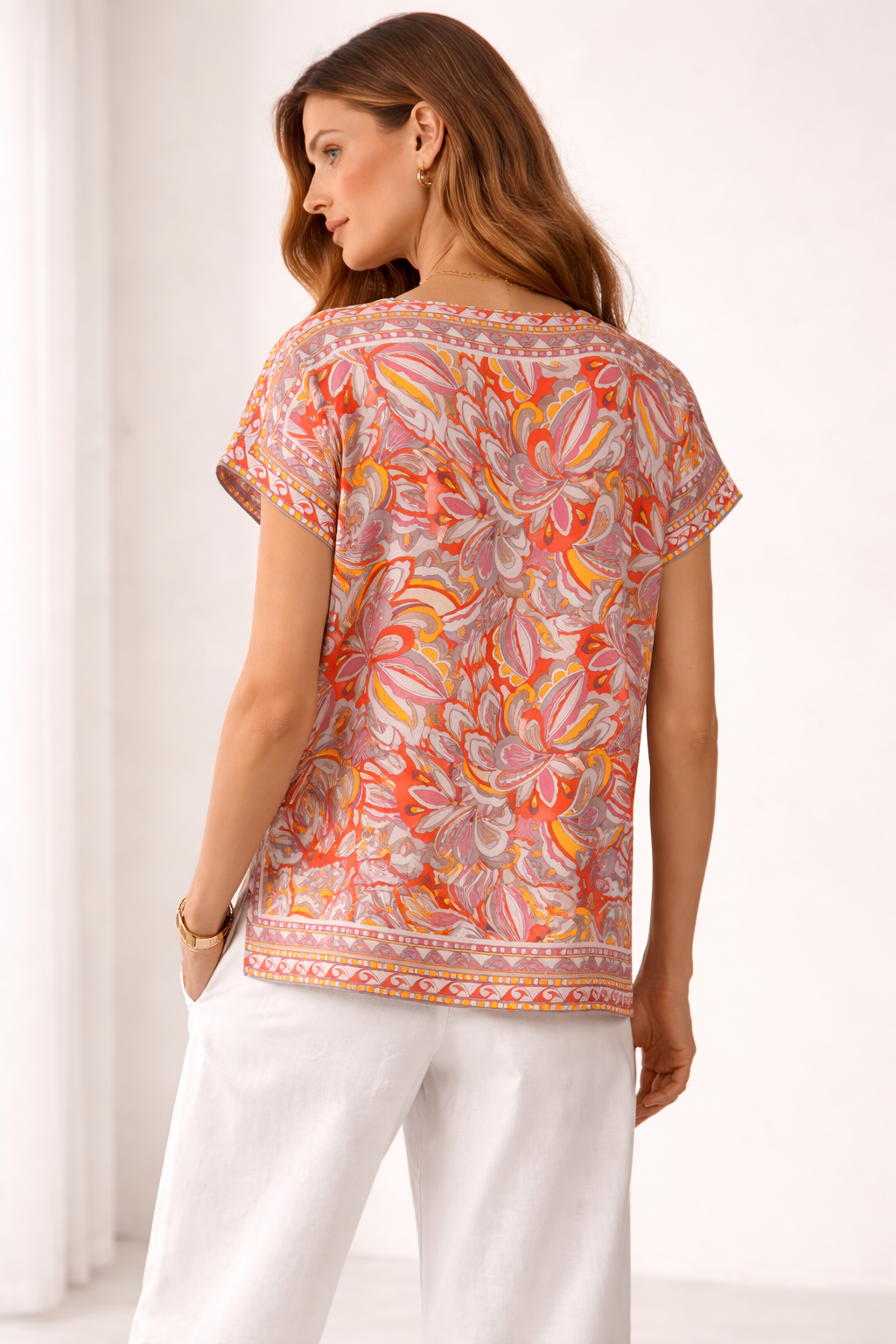 Seidenshirt Rosa | Orange | Gelb