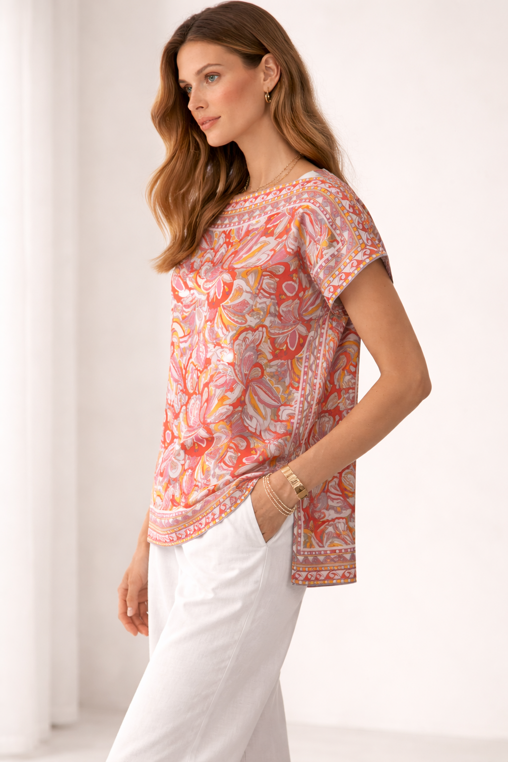 Seidenshirt Rosa | Orange | Gelb