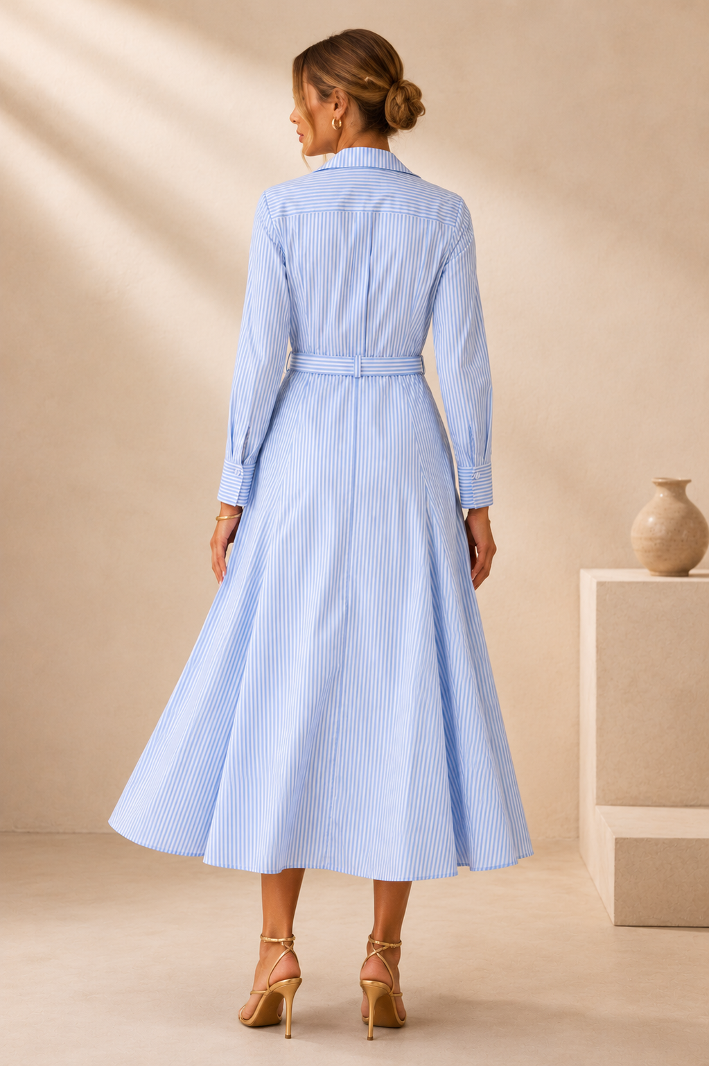 Hemdblusenkleid „Streifen“ Hellblau | Weiß