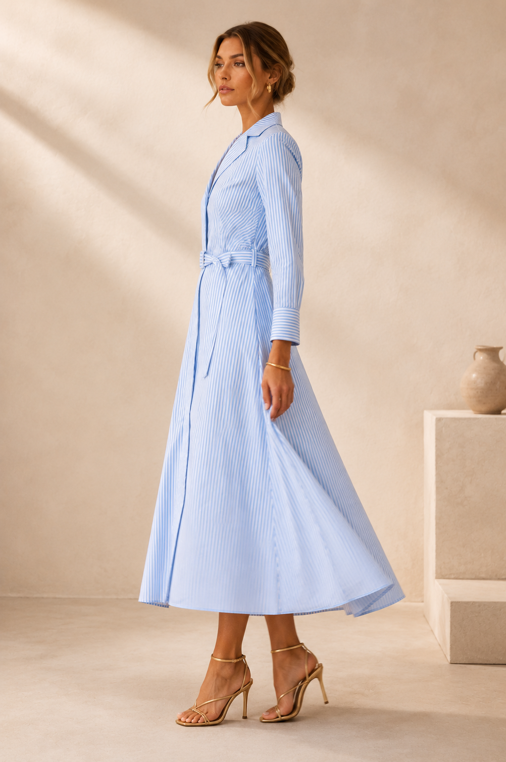 Hemdblusenkleid „Streifen“ Hellblau | Weiß