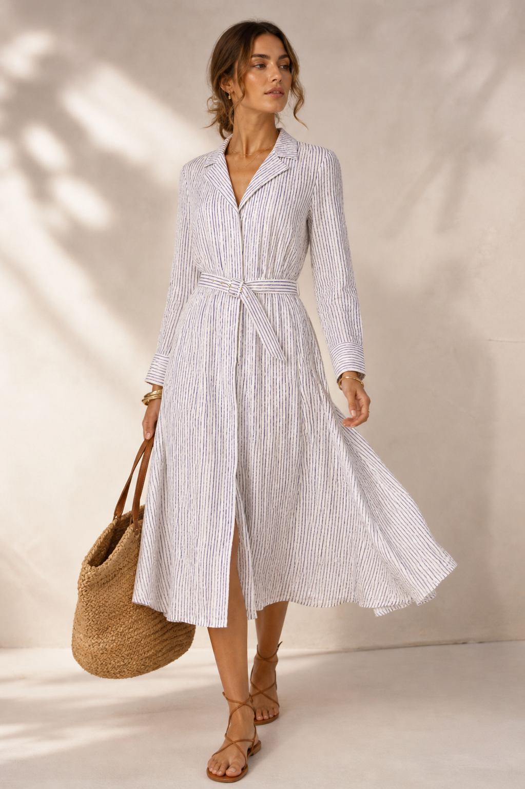 Seersucker-Kleid „Streifenprint“ Flieder | Weiß