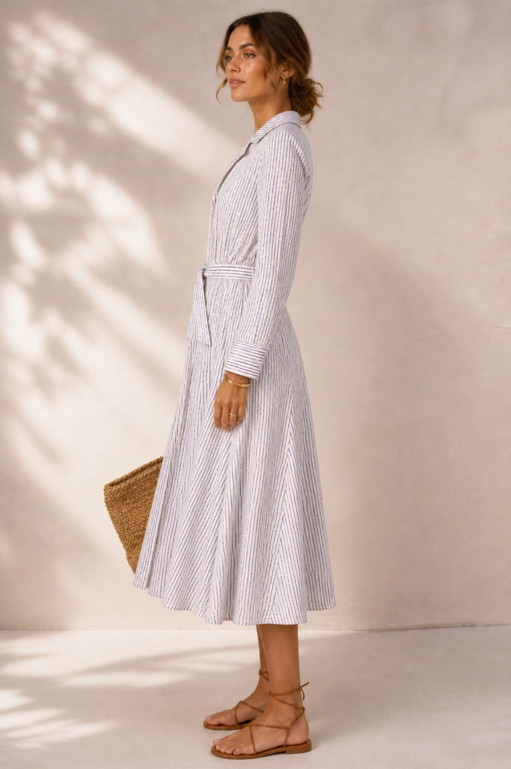 Seersucker-Kleid „Streifenprint“ Flieder | Weiß