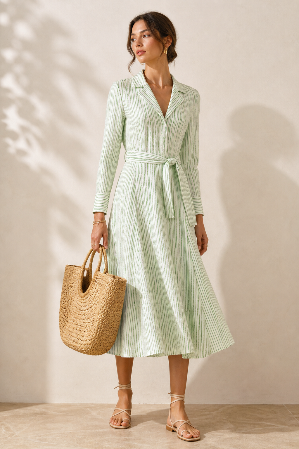 Seersucker-Kleid „Streifenprint“ Grün | Weiß