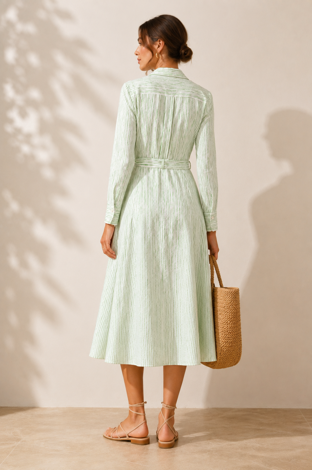 Seersucker-Kleid „Streifenprint“ Grün | Weiß