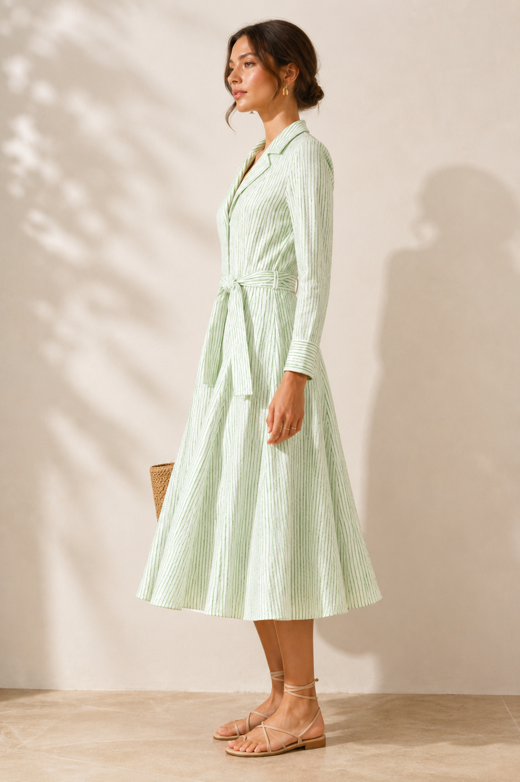 Seersucker-Kleid „Streifenprint“ Grün | Weiß