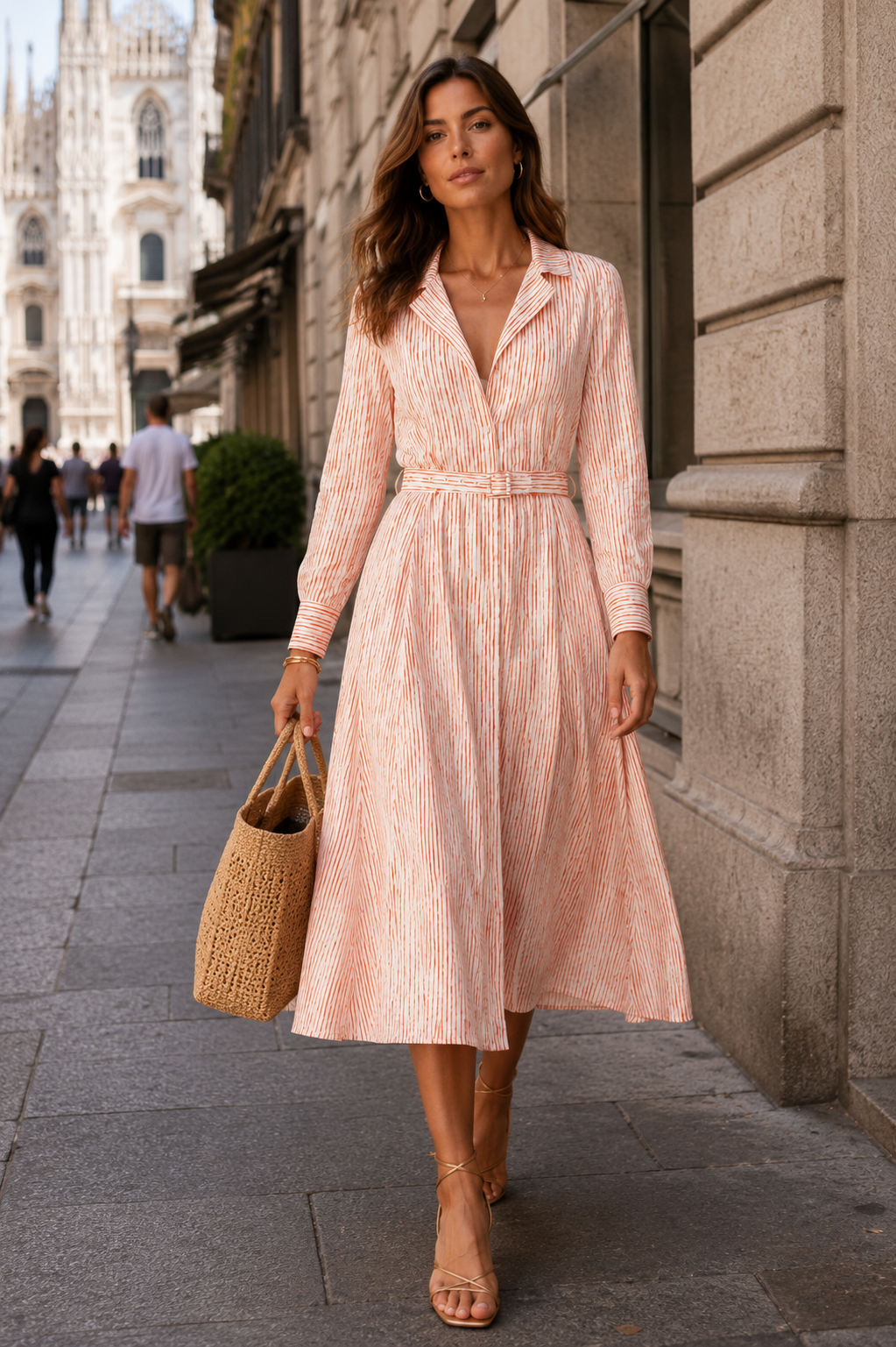 Seersucker-Kleid „Streifenprint“ Orange | Weiß
