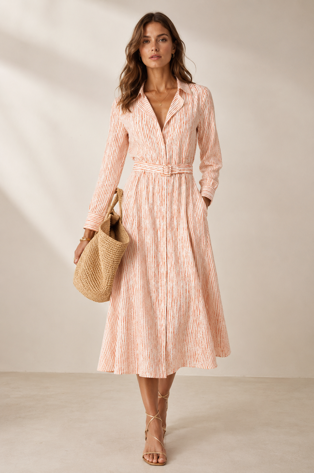 Seersucker-Kleid „Streifenprint“ Orange | Weiß