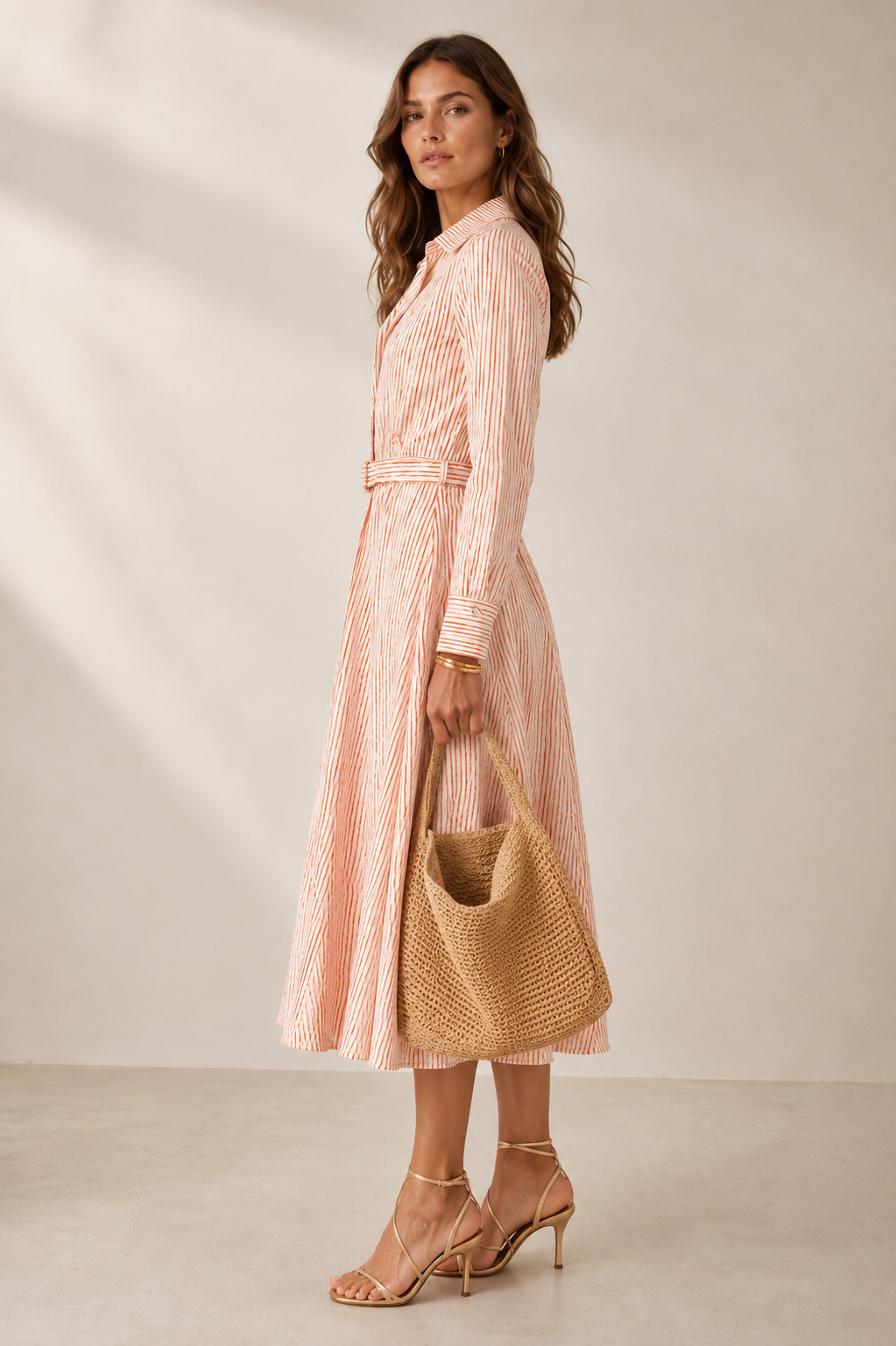 Seersucker-Kleid „Streifenprint“ Orange | Weiß