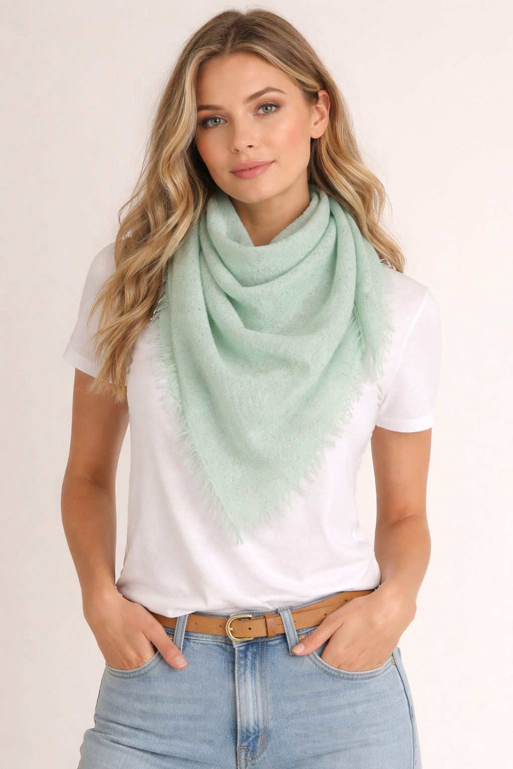 Viereckstuch „Pailletten“ Salbeigrün