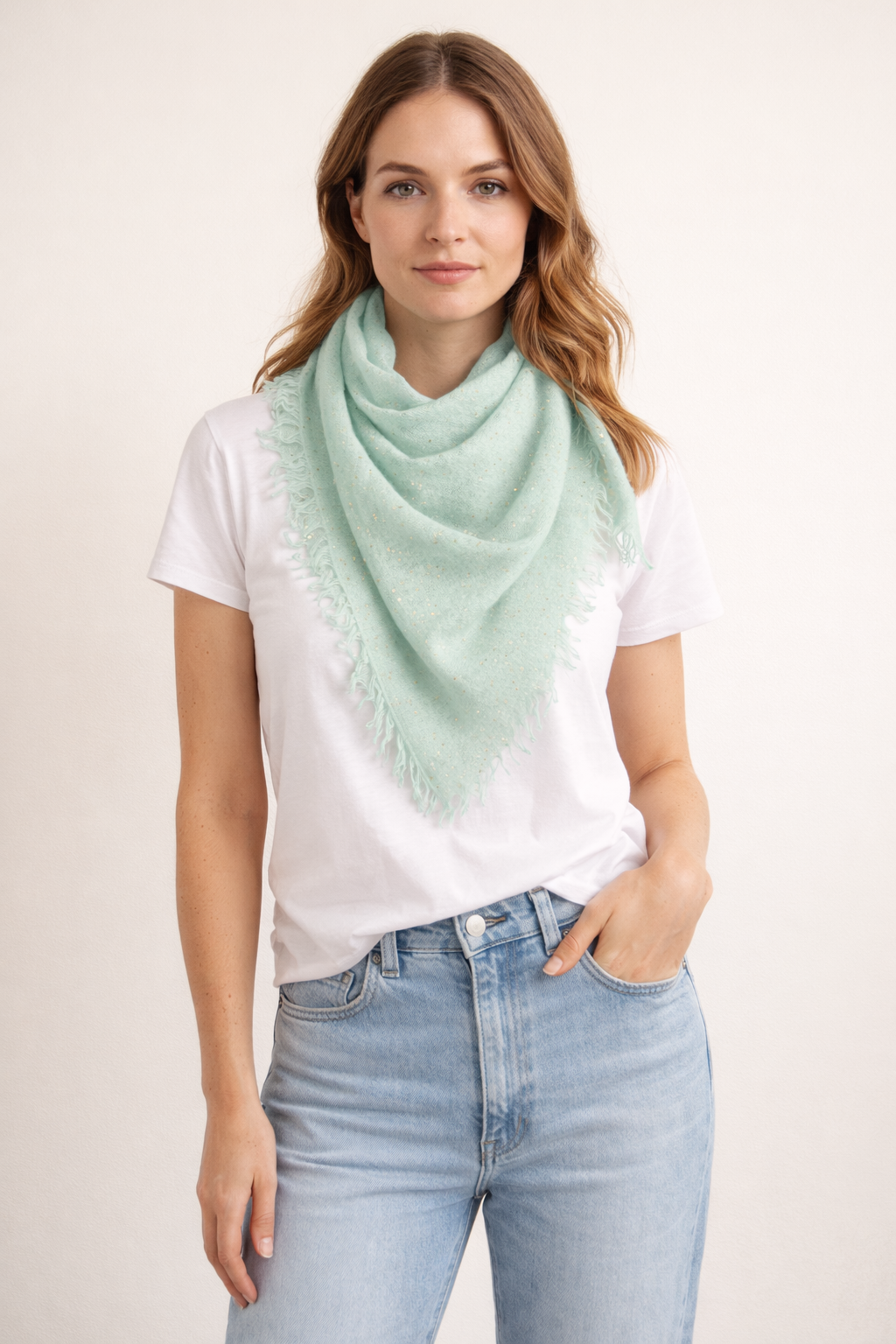 Viereckstuch „Pailletten“ Salbeigrün