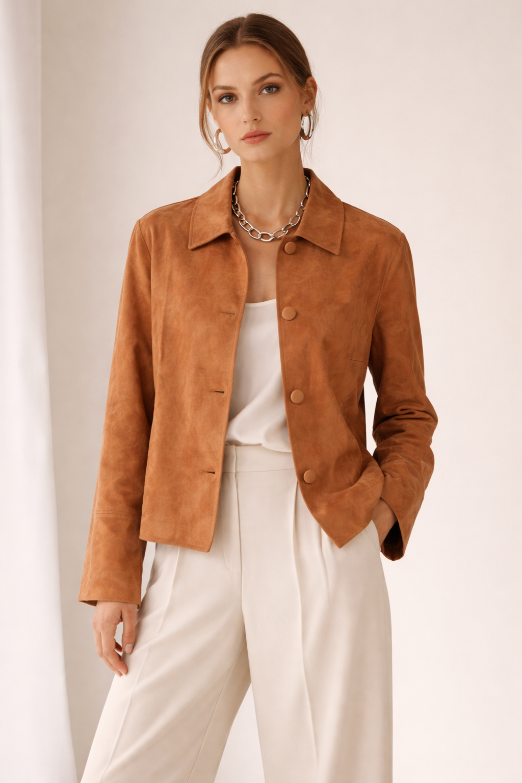 Velourslederjacke-Blazer Caramel