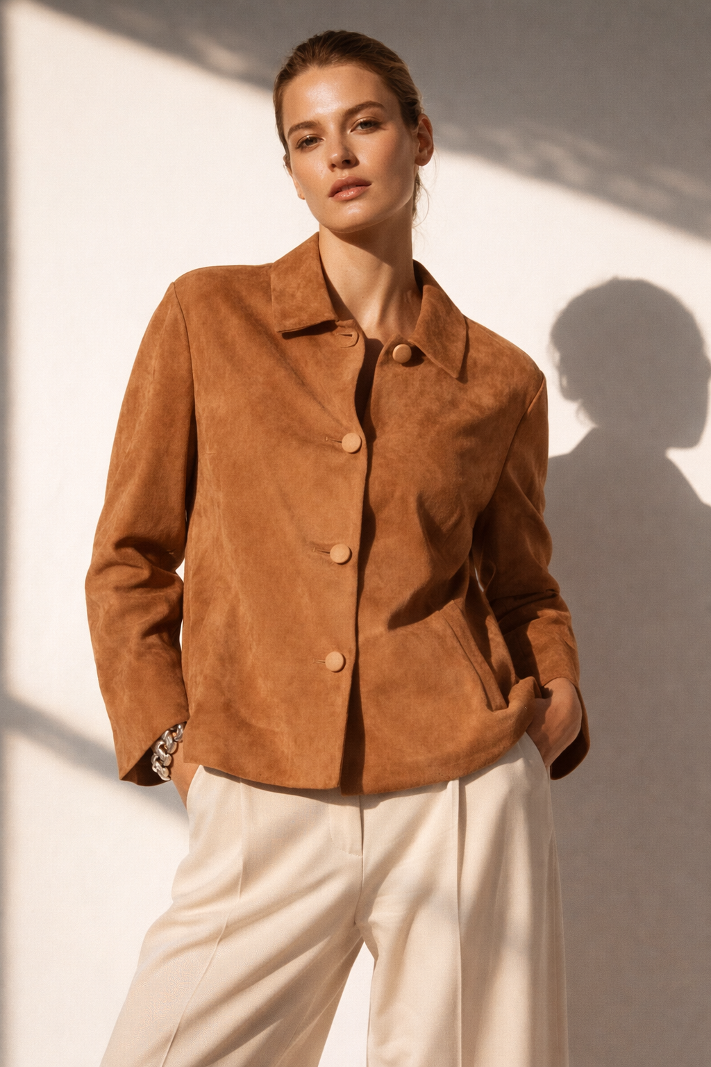 Velourslederjacke-Blazer Caramel