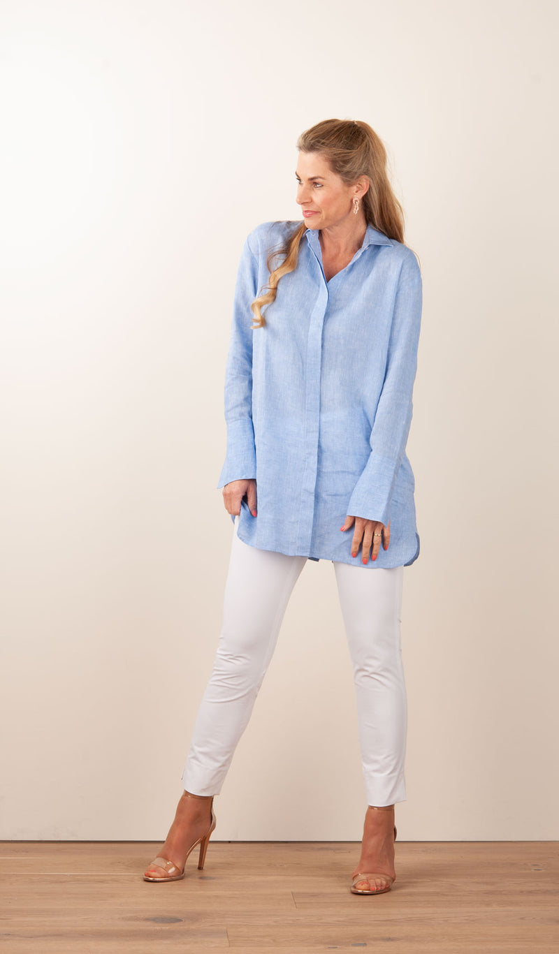 Leinen Bluse Hellblau