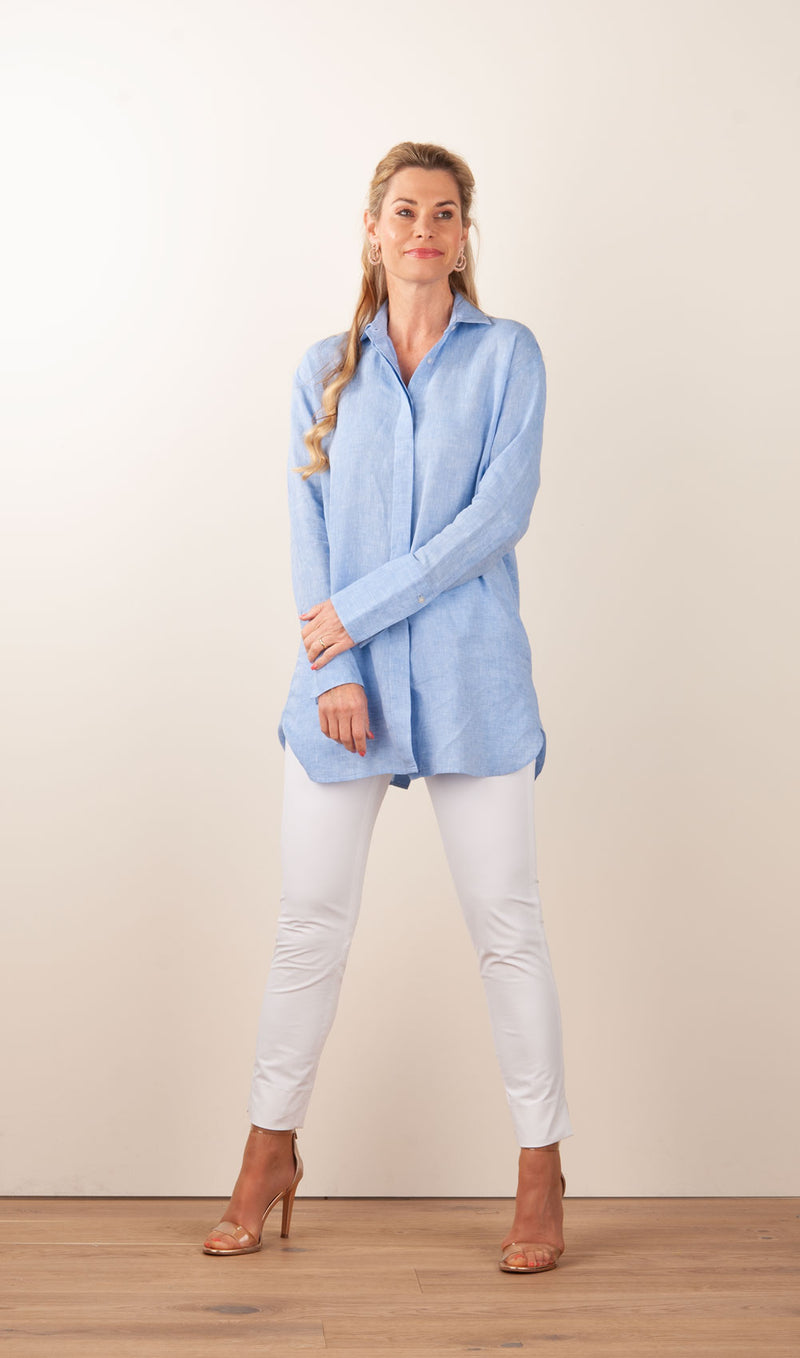 Leinen Bluse Hellblau