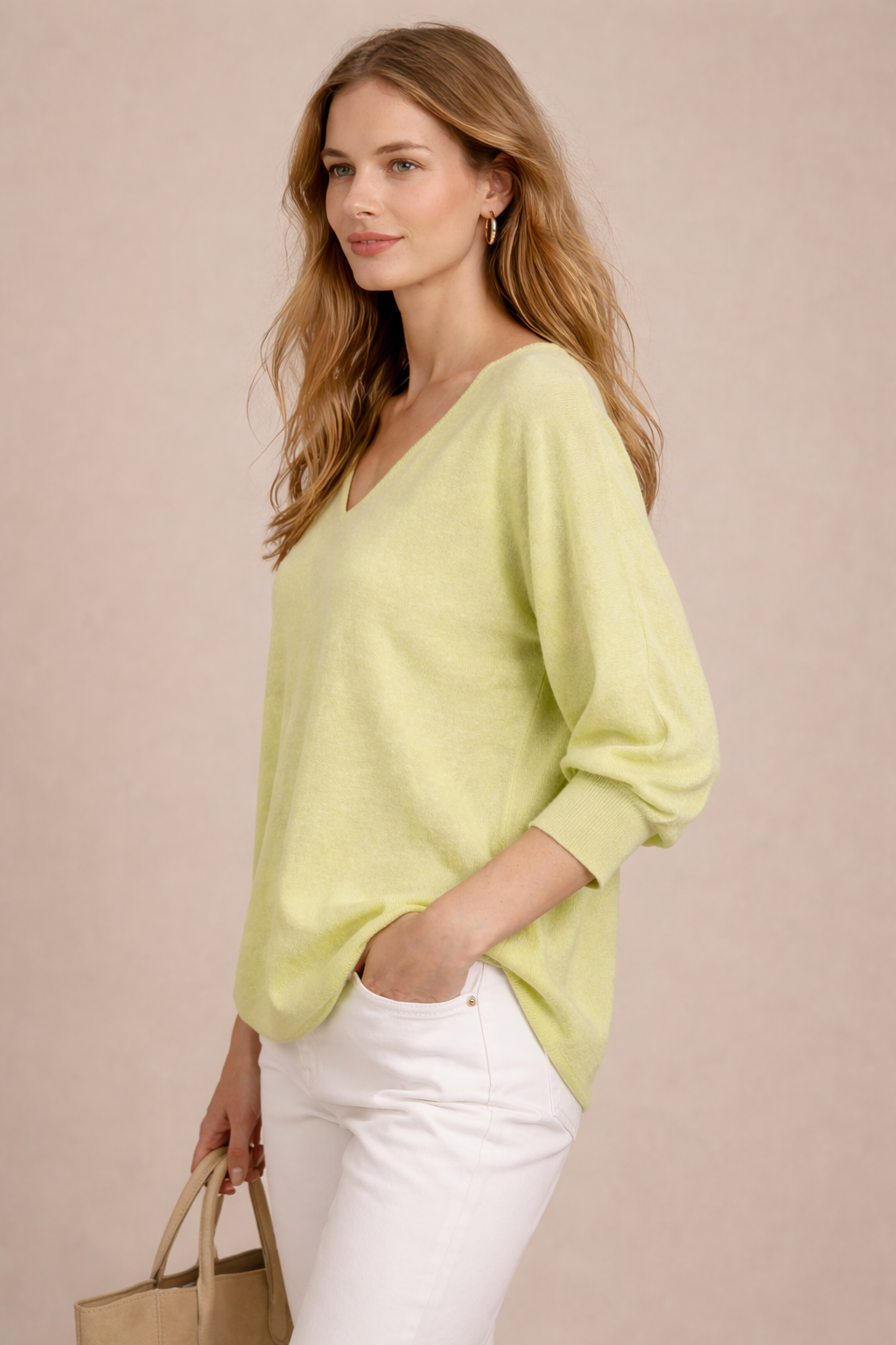 V-Neck-Strickpullover Hellgrün / Lime-Pastell