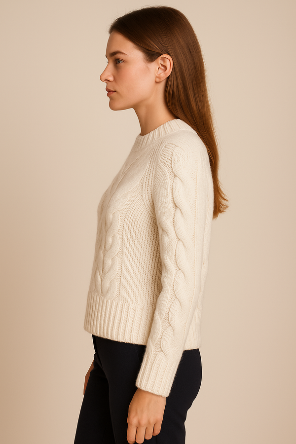 Kaschmir Zopfstrickpullover Offwhite
