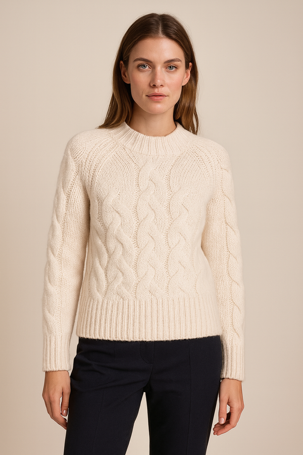 Kaschmir Zopfstrickpullover Offwhite