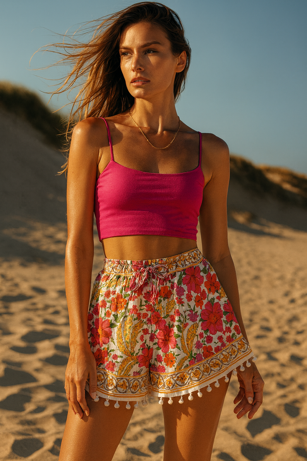 Hot Pants „Blumen“ Weiß | Multicolor