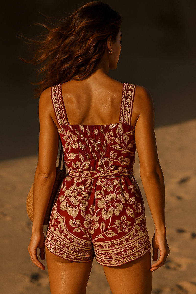 Jump Suit „Blumen“ Rot | Creme