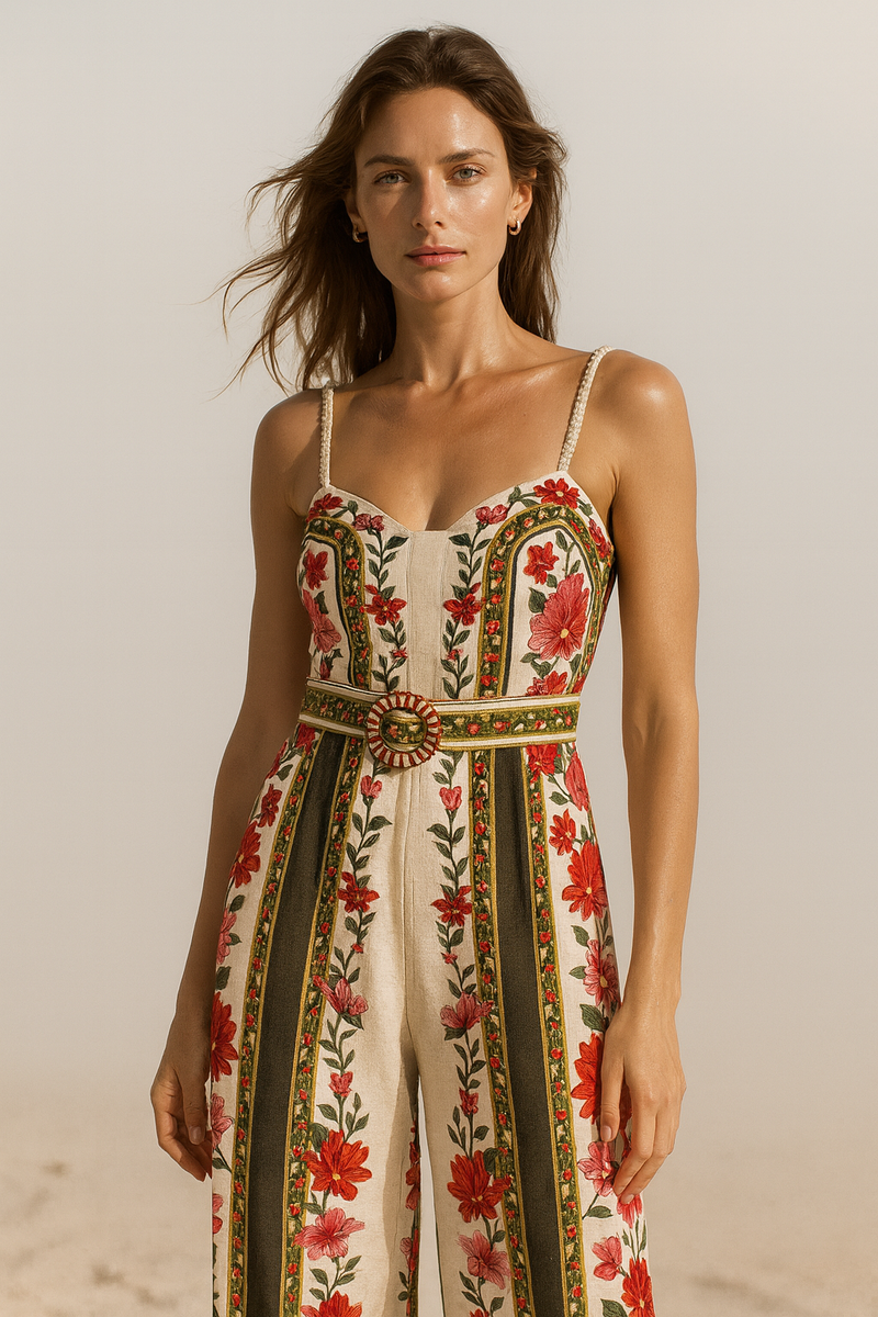 Jump Suit „Blumen“ Creme | Grün | Multicolor