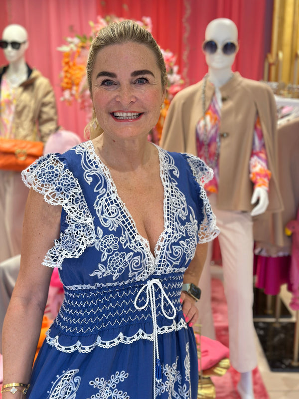 Kleid „Spitze“ Blau | Weiß