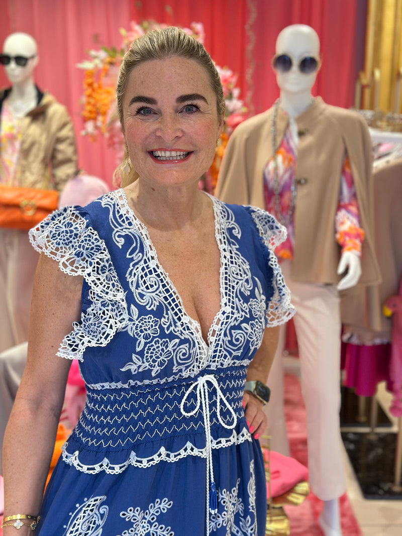 Kleid „Spitze“ Blau | Weiß