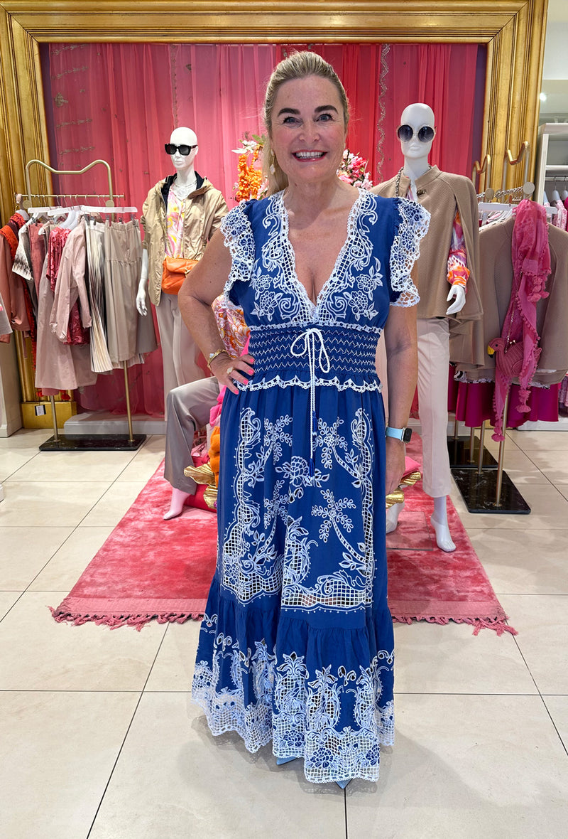 Kleid „Spitze“ Blau | Weiß