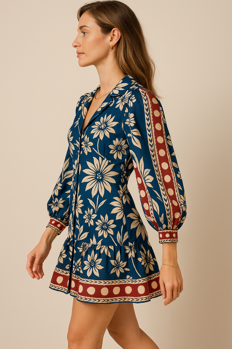 Kleid „Blumen“ Blau | Multicolor