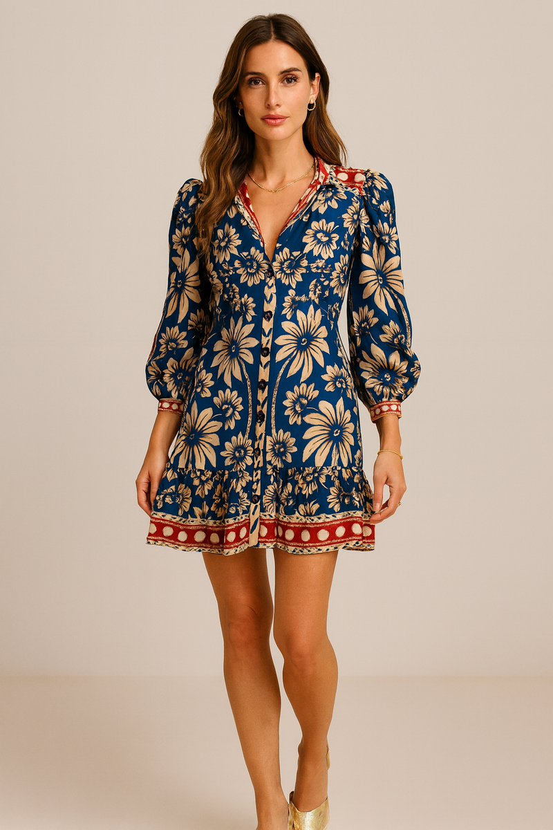 Kleid „Blumen“ Blau | Multicolor