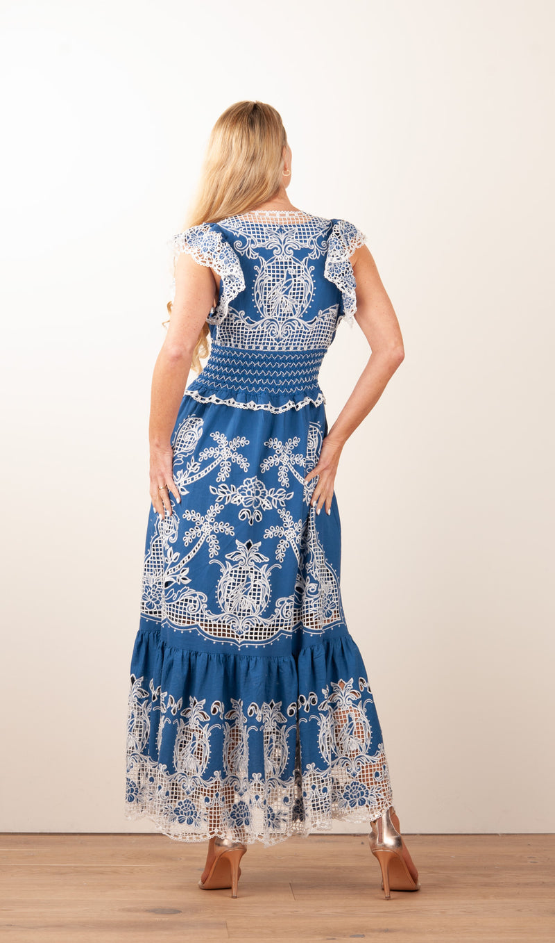 Kleid „Spitze“ Blau | Weiß