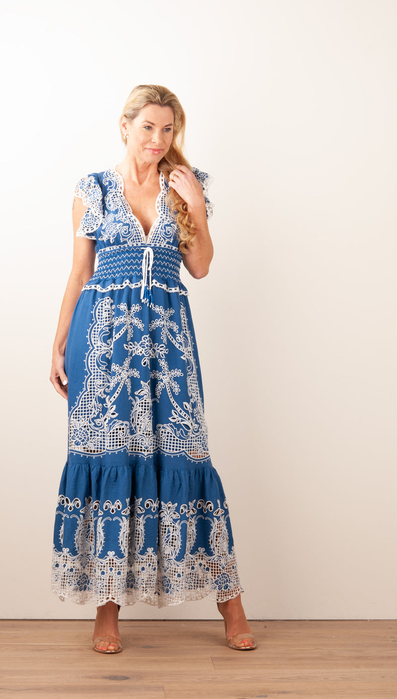 Kleid „Spitze“ Blau | Weiß
