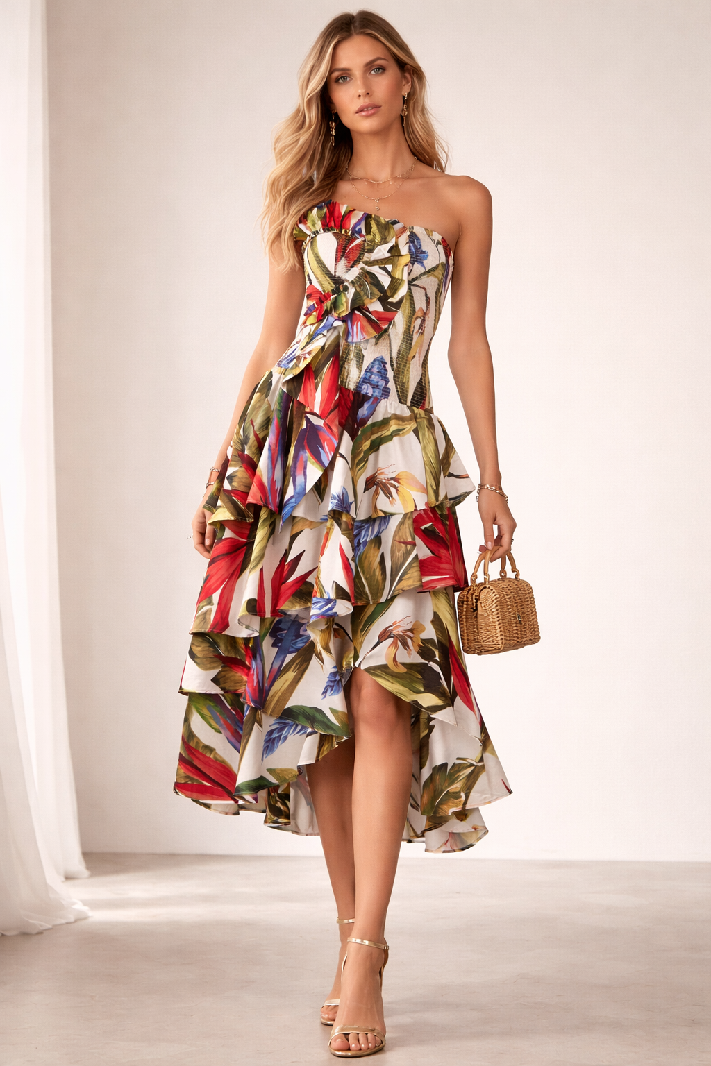 Bustier-Kleid Creme | Grün | Multicolor