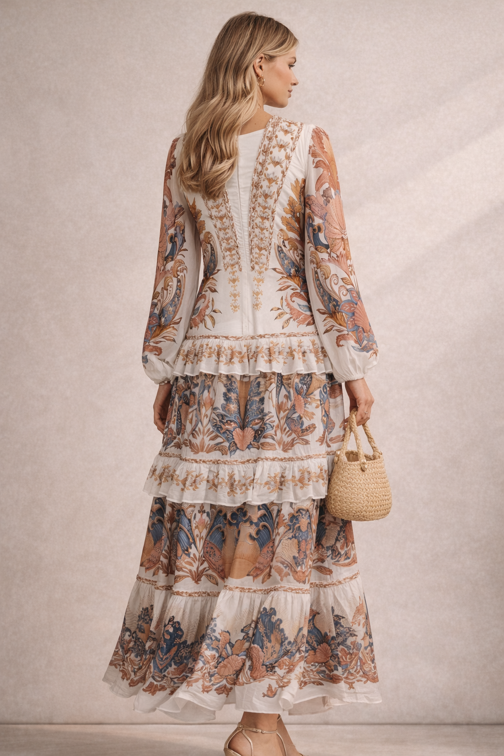 Langes Kleid Creme | Multicolor