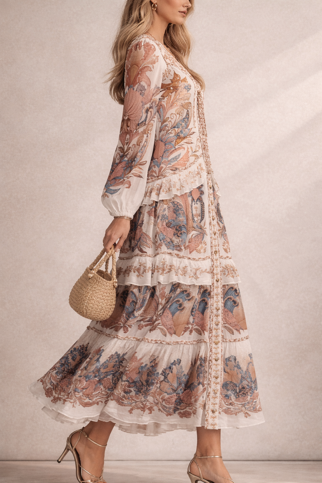 Langes Kleid Creme | Multicolor