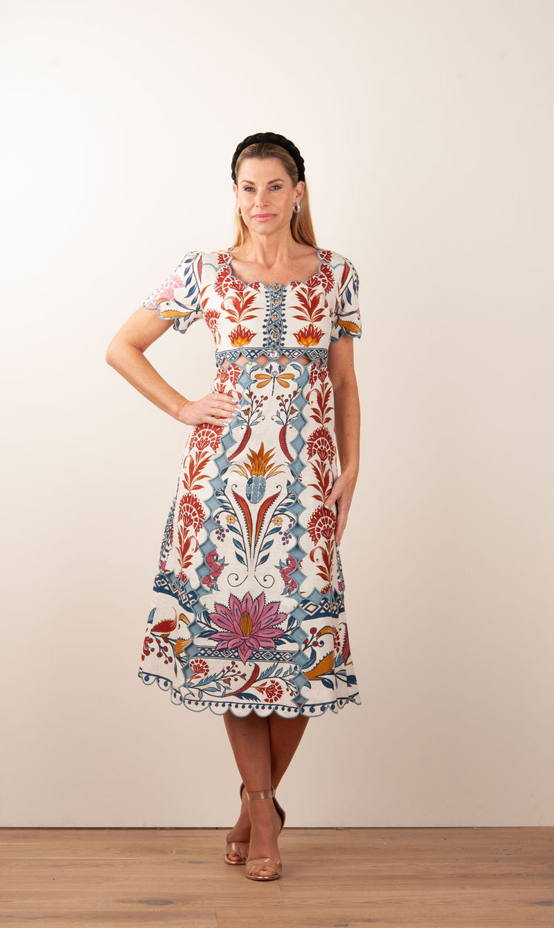 Kleid Creme | Blau | Multicolor